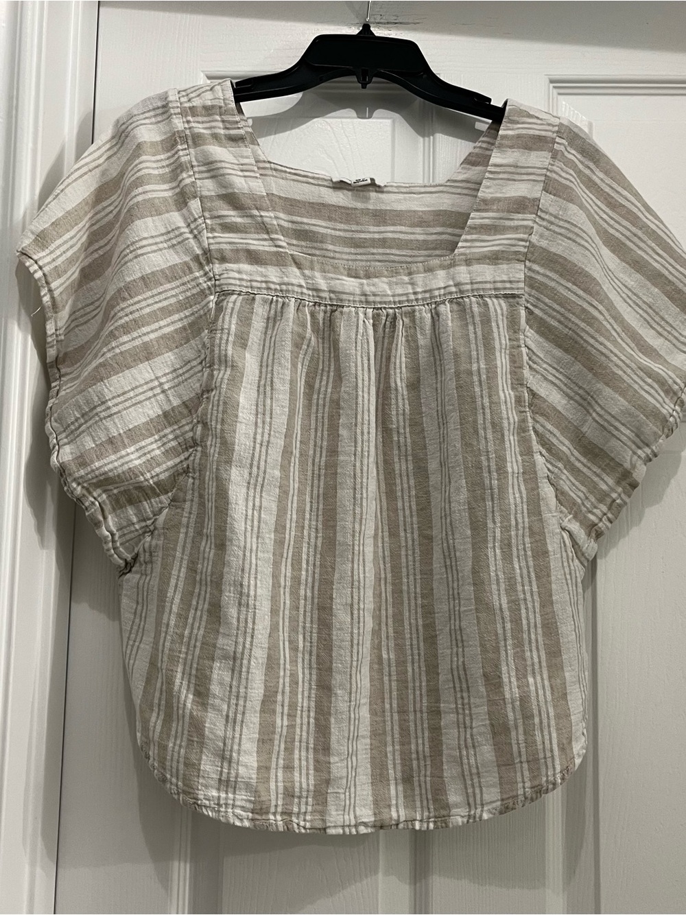 beachlunchlounge Beige and White Striped Square-Neck Blouse